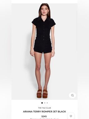 Blue & Cream Black Terry Short-Sleeve Button-Front Polo Romper